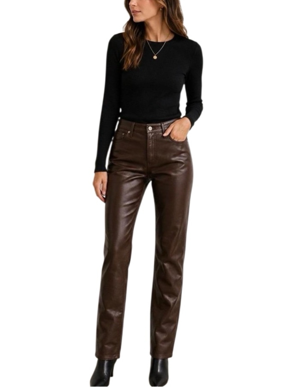 GAP Vintage Slim High Rise Faux Leather Brown Pant Size 29 (8 Tall)